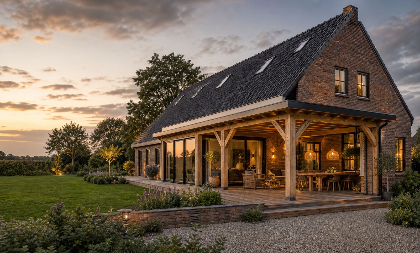 Landelijke woning met luxe aanbouw en houtdetails