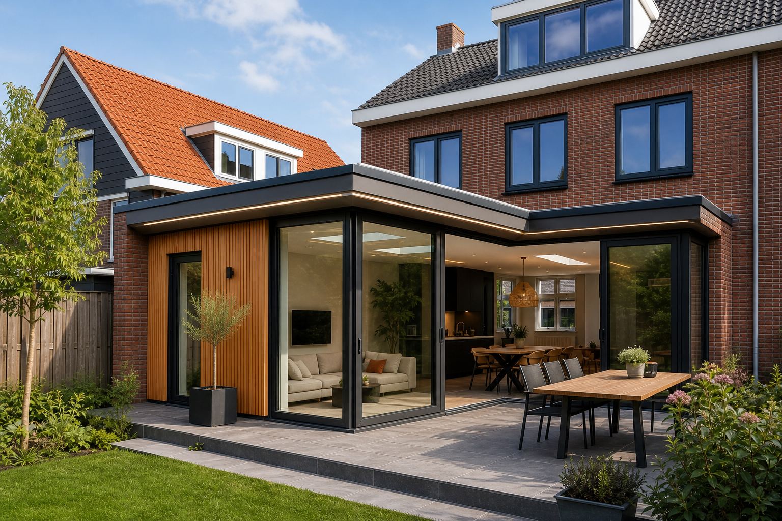 Daklichten en lichtstraten in een aanbouw
